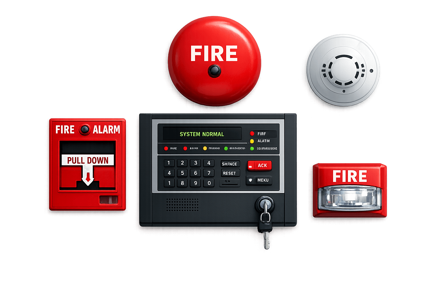 Fire alarm detection system installed on commercial building ceiling